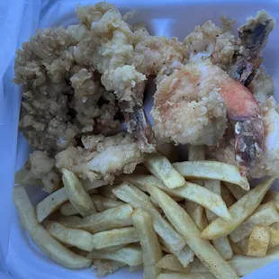 Crack conch &amp; fried shrimp with fries