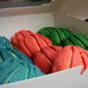 colorful cookies in a box