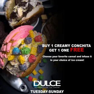 Buy 1 concha ice cream sandwich get 1 FREE!