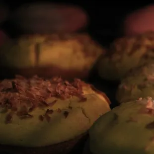 a close up of a muffin