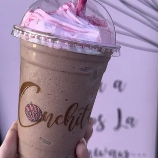 Frozen Vegan Mexican Hot Chocolate with Espresso and PINK Love Whip