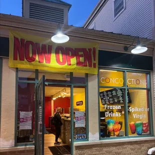 the entrance to a concoction store