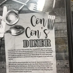 a menu for a restaurant