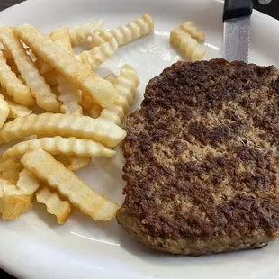 1/4 lb. Hamburger no bun, French Fries