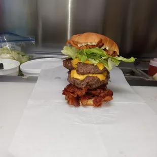 Double cheeseburger with bacon