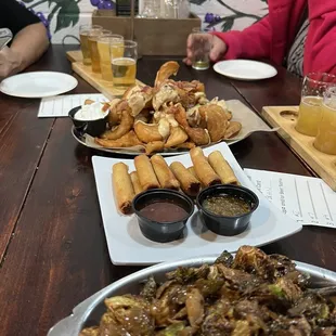 Loaded fries, lumpia, Brussels sprouts