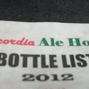 the bottle list for 2012