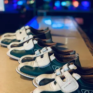 a row of bowling shoes