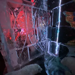 a polar bear inside a ice sculpture