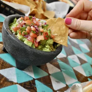 Pico Guac and fresh fried chips. These chips are thick so there&apos;s no snapping like the thin restaurant style you see everywhere.