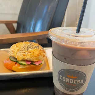 Lox bagel and iced mocha