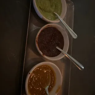 Three sauces. I don&apos;t know their names.