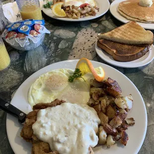 Chicken fried steak breakfast.