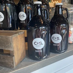 a variety of beer jugs