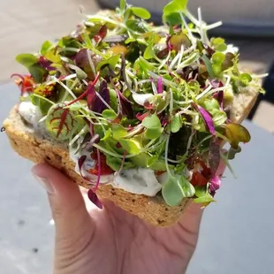 Picture not taken at the store but this garden veggie toast was prepared there for to go. It was the bomb. Hearty and fresh!