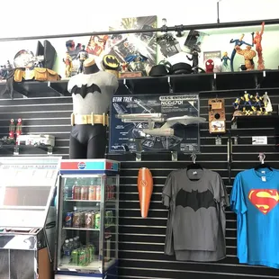a display of batman memorabilia