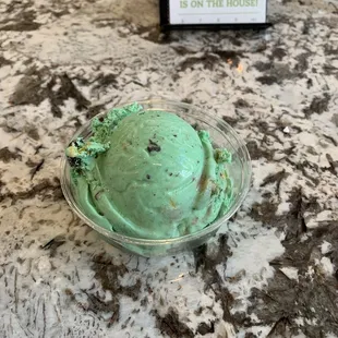 One scoop of Oscar the Grouch in a dish