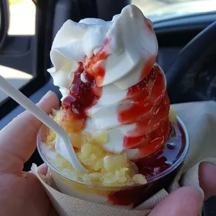 Strawberry and pineapple sundae