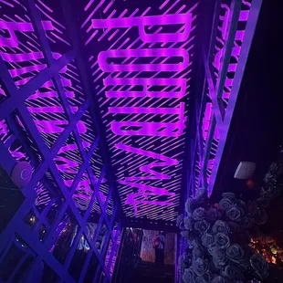 a purple light at night