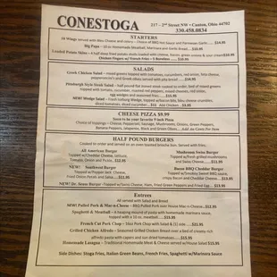The dinner menu