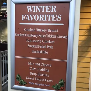 Menu for Winterfest 2021
