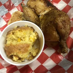 Rotisserie chicken and corn pudding 12/21