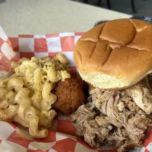 pulled pork, macaroni and cheese