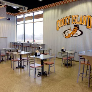 tables and chairs in a restaurant