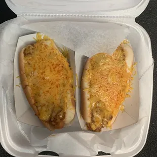 Two Coney Island Chili Cheese Dogs