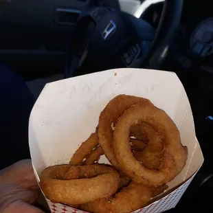 My onion rings - whoops a few a missing!  Too good to wait for picture- quality control! LOL