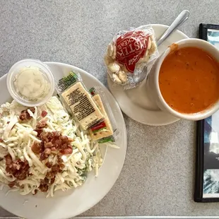 Pea salad and tomato soup