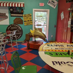 Party room area with the mechanical dolphin. The dolphin ride can be a bit turbulent and handle kids better than adults. Lol