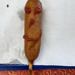 A happy camper corn dog!