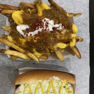 Coney fries and a coleslaw dog.
