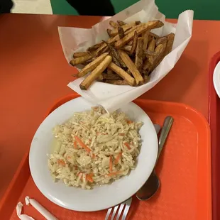 Coleslaw- too vinegary for us Fries- amazing!