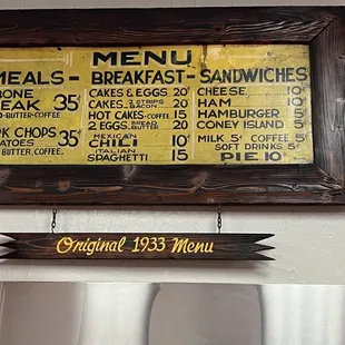 menu from earlier days