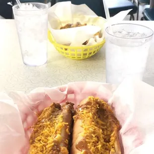 Chili Cheese dog with mustard