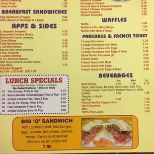 Menu from coney time