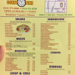 Menu from coney time