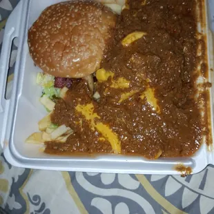 Bacon cheeseburger with chili cheese fries