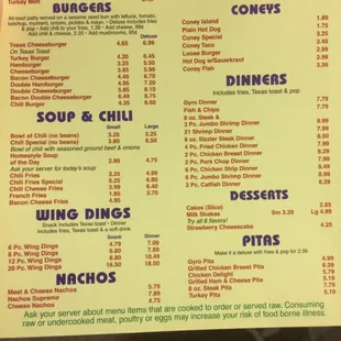 Menu from coney time