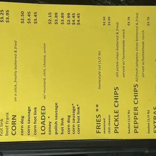 Main menu items