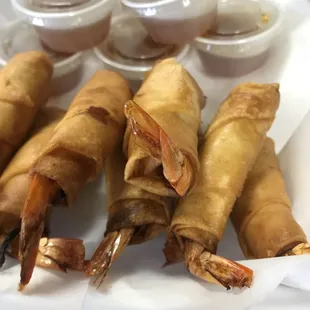 Fried shrimp rolls served with sweet &amp; sour sauce.