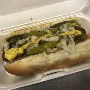 Chicago dog. Had everything but the poppy seed bun. Had everything else tho!