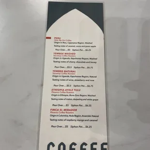 Pour Over &amp; Siphon Pot Menu