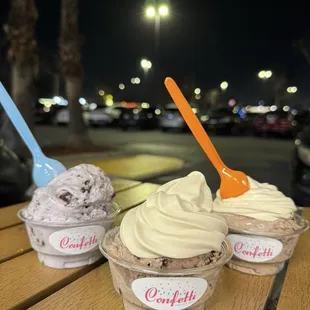 Oreo Cookie Batter x2, Ube Brownie flavored ice cream. All small size