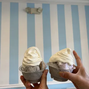 Taro and black sesame ice cream, vanilla custard