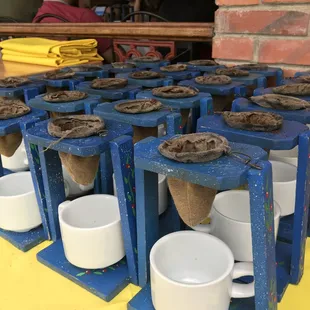 a display of coffee roasters