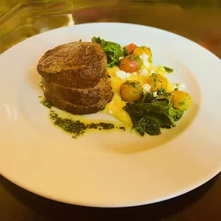 filet mignon- spigarella, feta, polenta, tomatoes, chimichurri $59