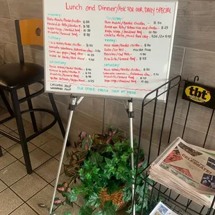 menu and price list